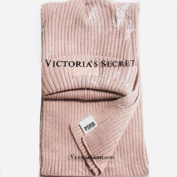 🆕🌼PINK VICTORIA’S SECRET Beanie And Scarf Set🌼 - Picture 2 of 6